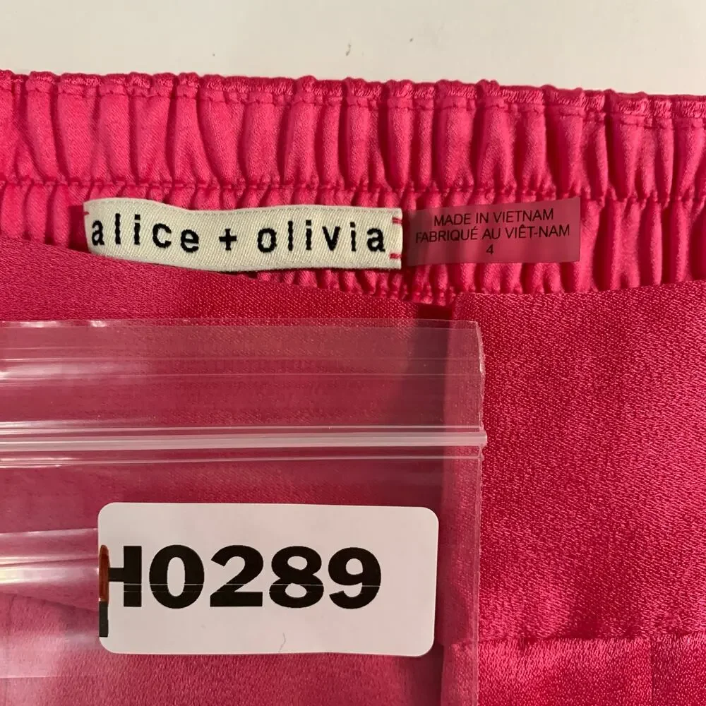 Alice + Olivia 4 Jody High Waisted Front Slit Satin Trouser Pant Wide Leg Pink - Picture 4 of 10